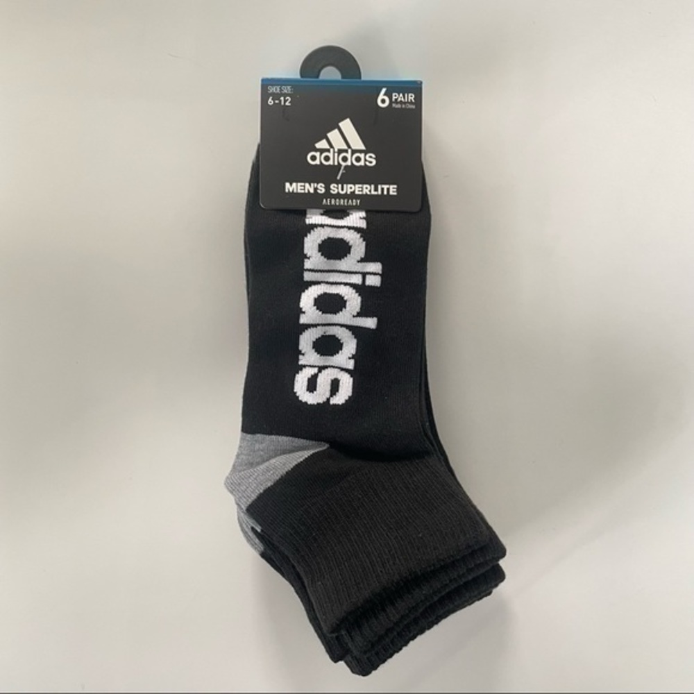 Adidas men’s quarter socks 6 pair size 6-12 black white gray
